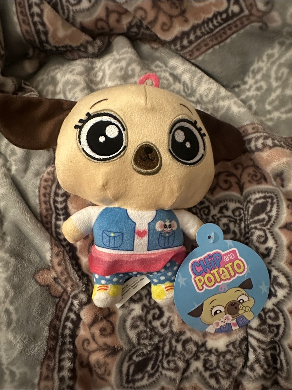 Chip and Potato Plush Puppy - Beige, Brown, Blue & Pink